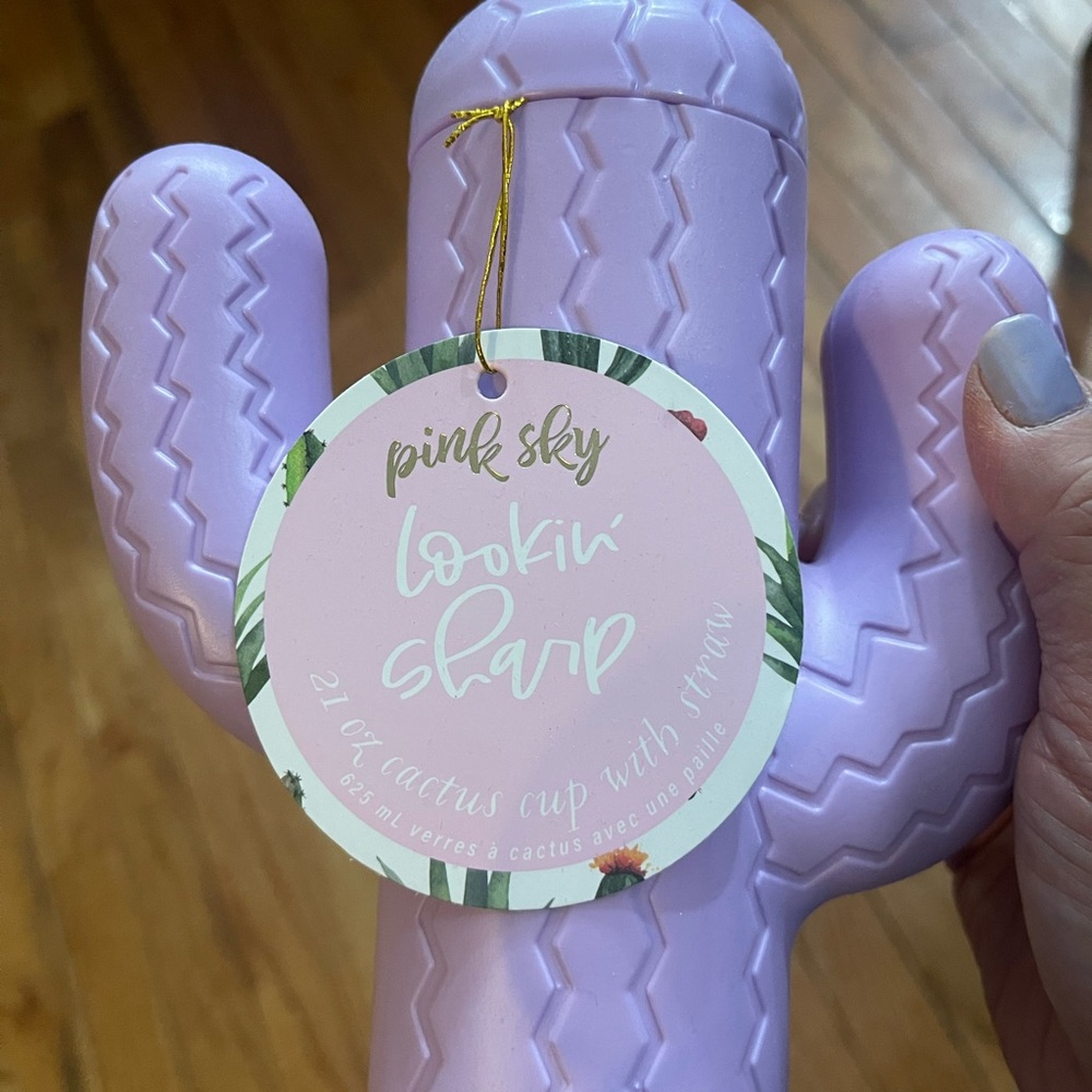 Pink Sky purple cactus cup with straw, NWT